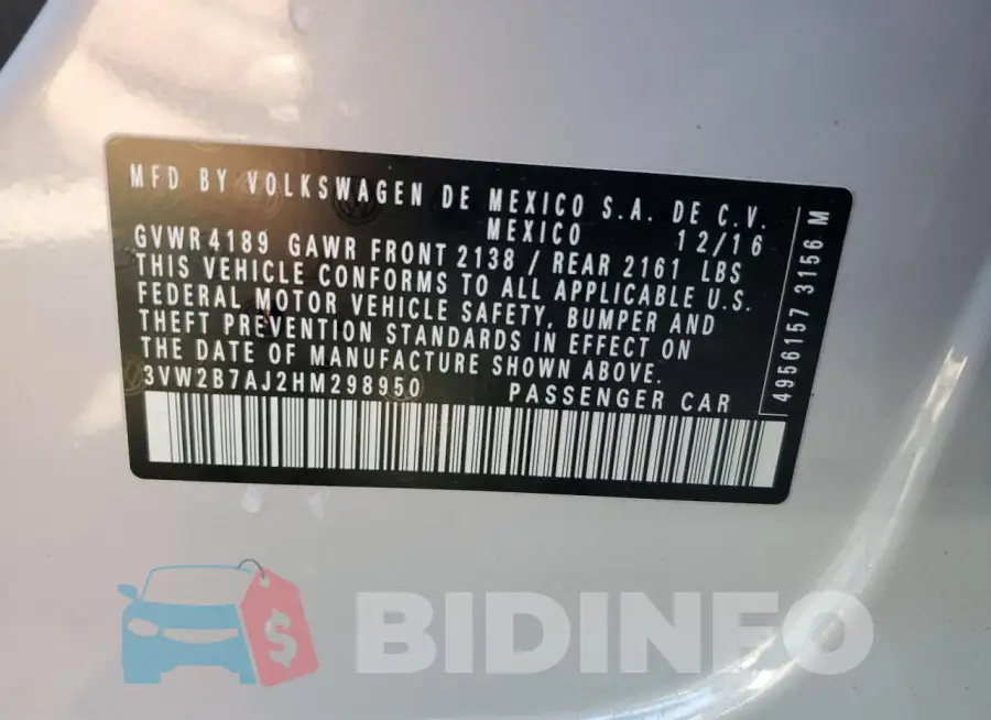 3VW2B7AJ2HM298950 Photo# 12