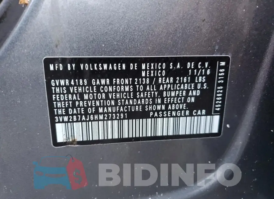 3VW2B7AJ6HM273291 Photo# 12
