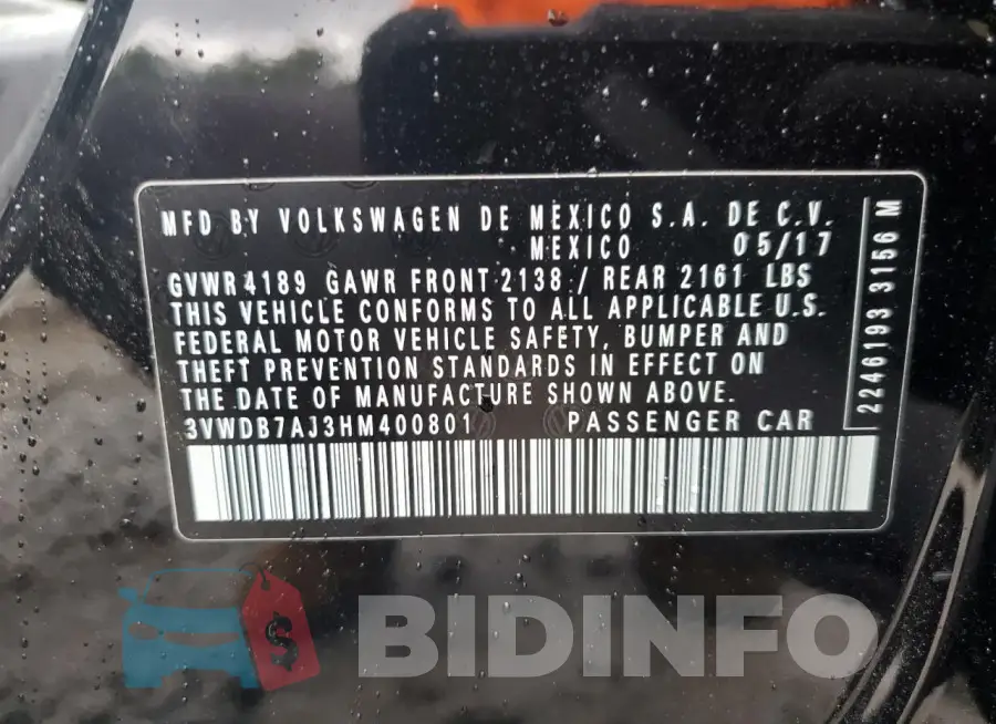 3VWDB7AJ3HM400801 Photo# 12