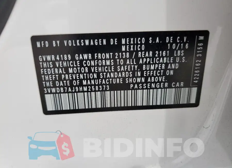 3VWDB7AJ9HM258373 Photo# 12