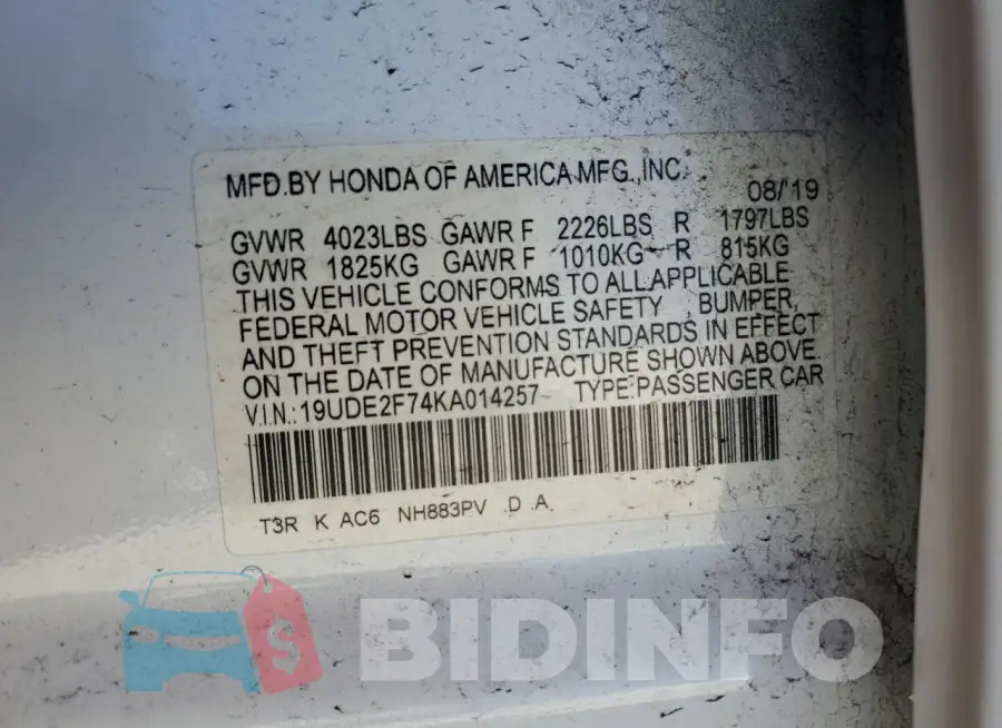 19UDE2F74KA014257 Photo# 13