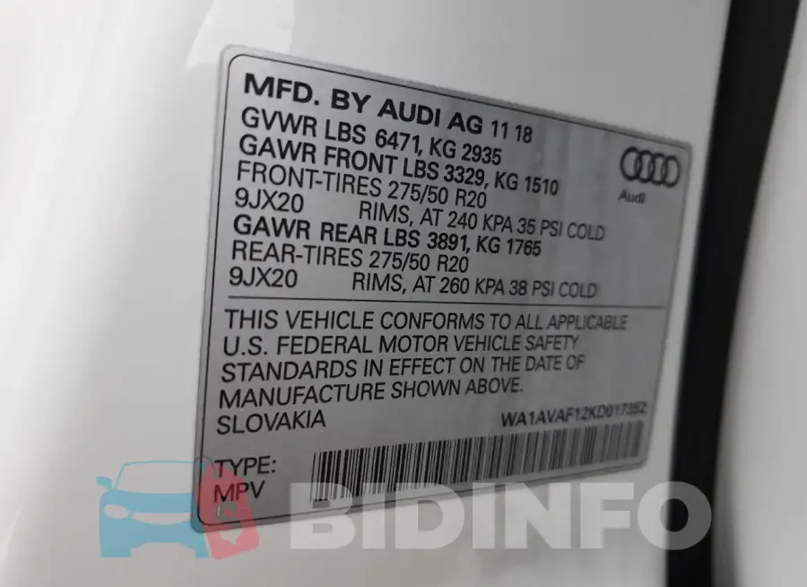 WA1AVAF12KD017352 Photo# 12