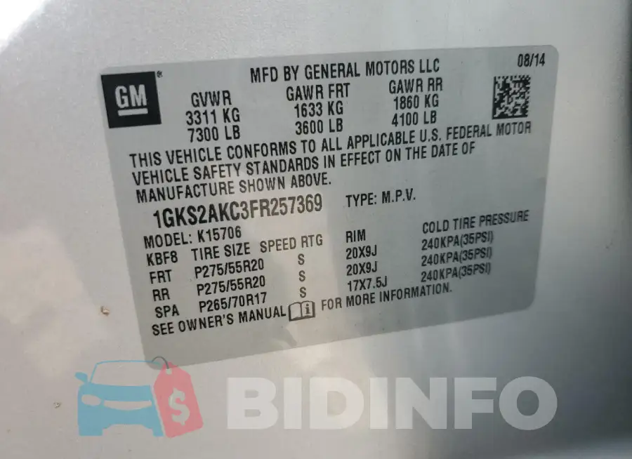 1GKS2AKC3FR257369 Photo# 13