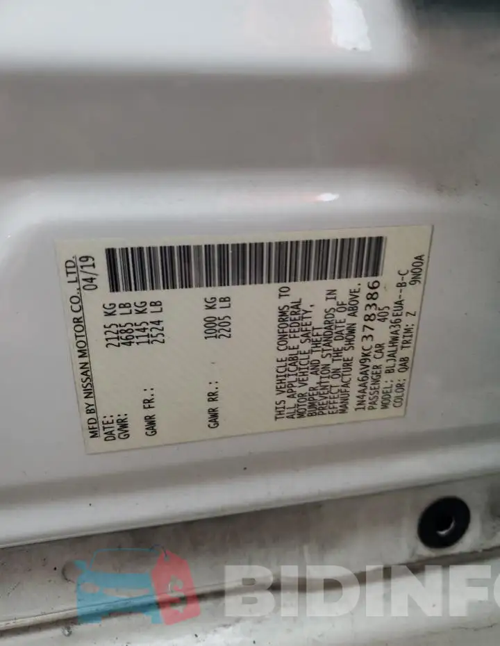 1N4AA6AV9KC378386 Photo# 12