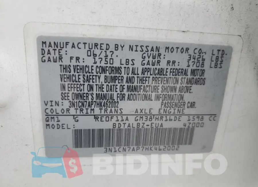 3N1CN7AP7HK462002 Photo# 12