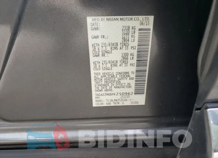 5N1AZ2MG6FN250962 Photo# 13