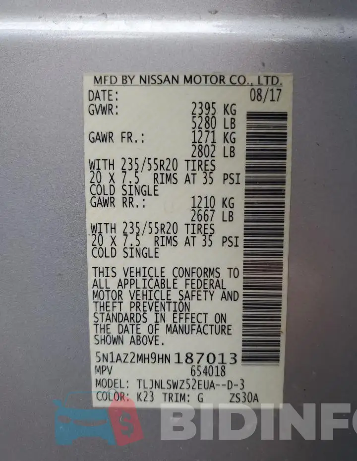 5N1AZ2MH9HN187013 Photo# 13