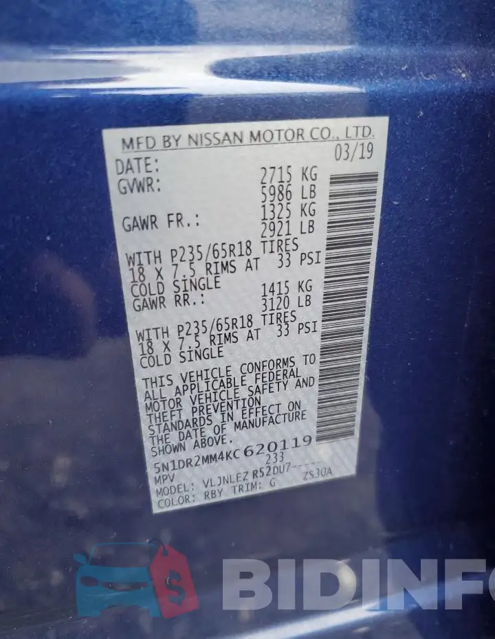 5N1DR2MM4KC620119 Photo# 12