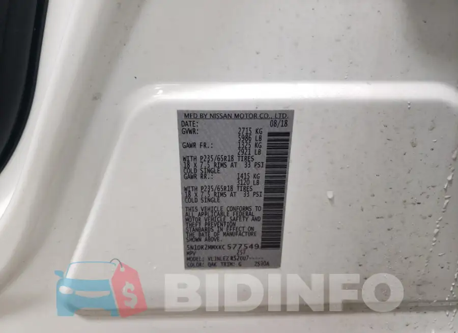 5N1DR2MMXKC577549 Photo# 12