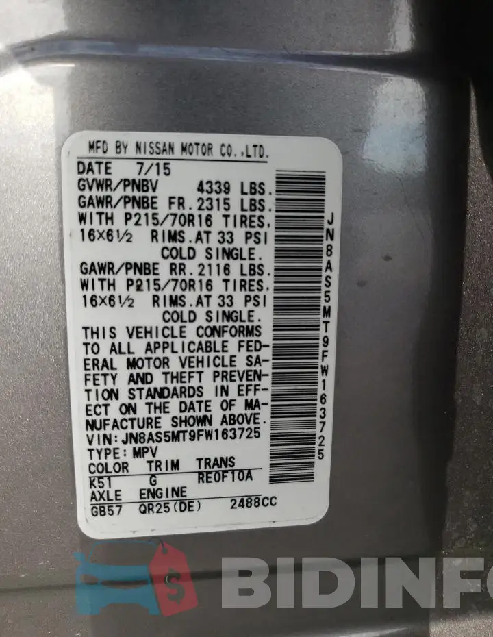 JN8AS5MT9FW163725 Photo# 12