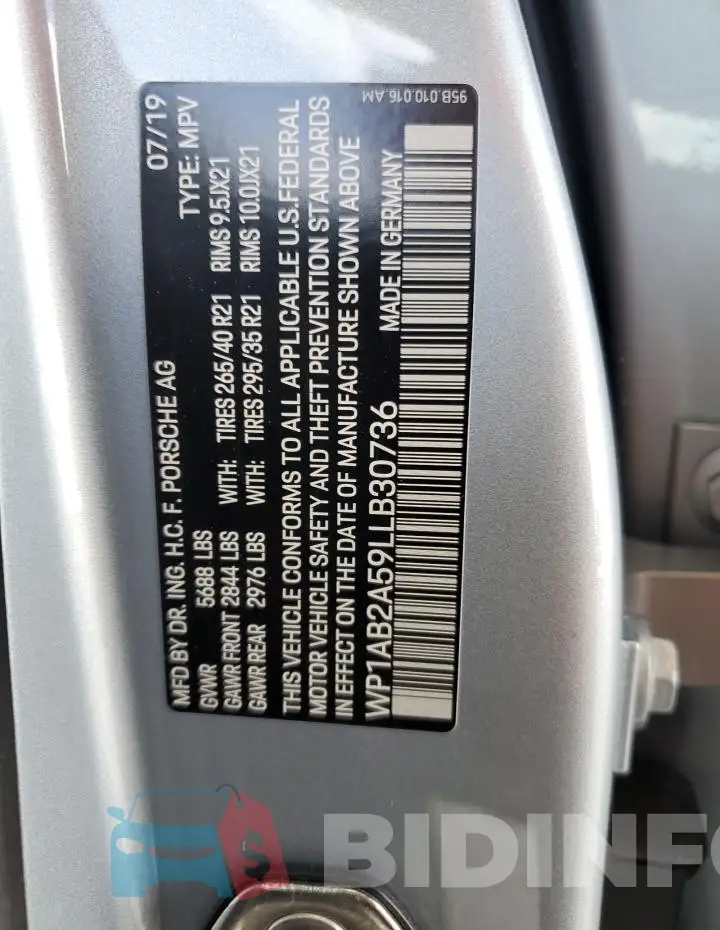 WP1AB2A59LLB30736 Photo# 13
