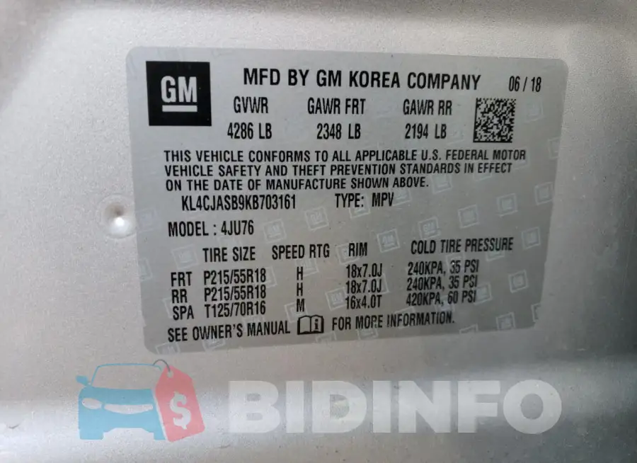 KL4CJASB9KB703161 Photo# 13