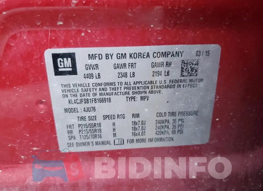 KL4CJFSB1FB166918 Photo# 13