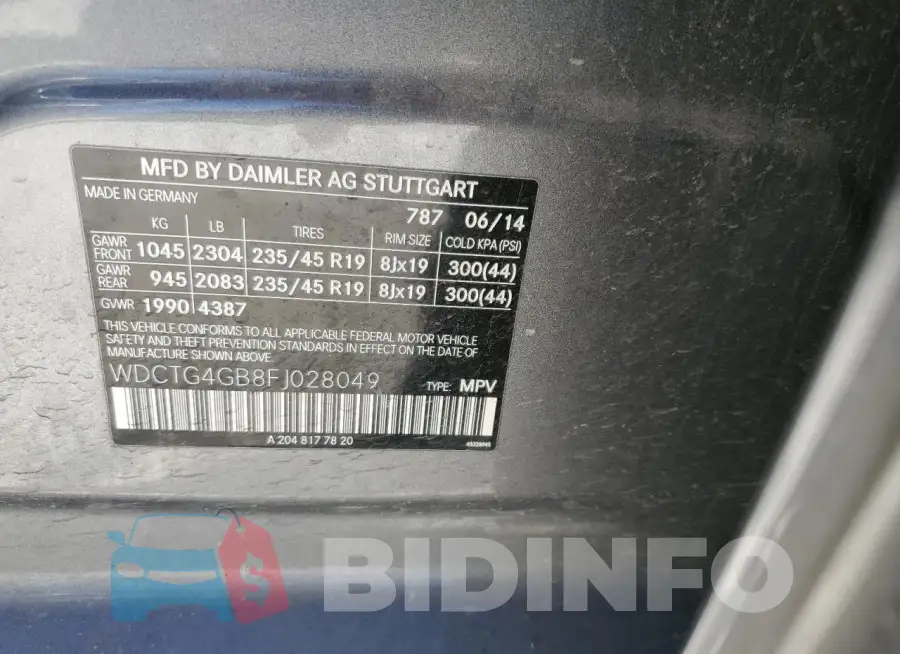 WDCTG4GB8FJ028049 Photo# 13