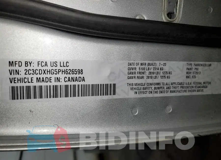 2C3CDXHG5PH626598 Photo# 13