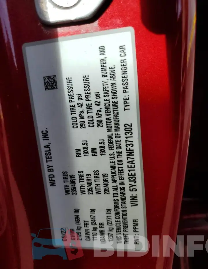 5YJ3E1EA7NF371302 Photo# 12
