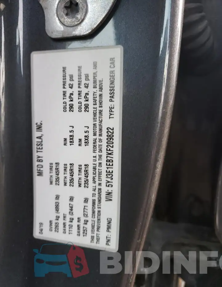 5YJ3E1EB7KF209822 Photo# 12