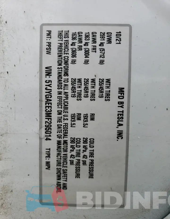 5YJYGAEE3MF295014 Photo# 12