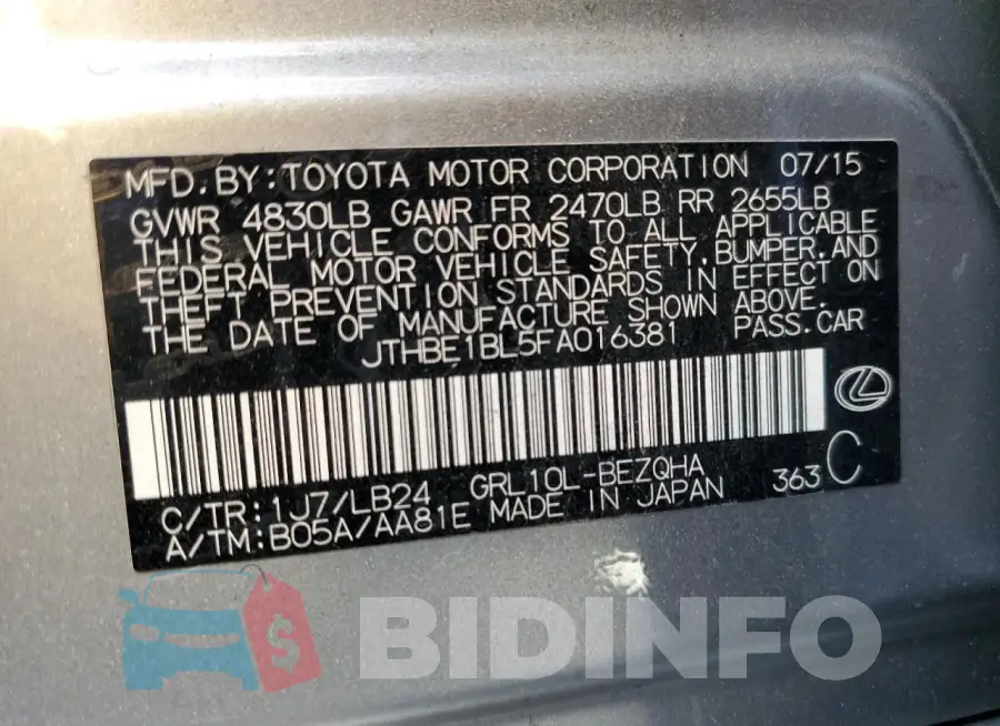 JTHBE1BL5FA016381 Photo# 12