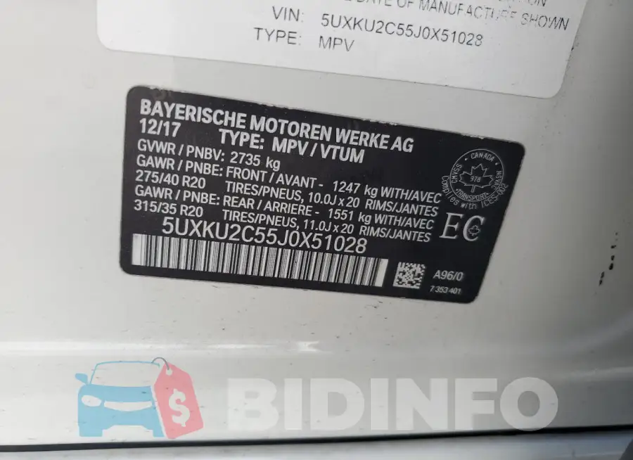5UXKU2C55J0X51028 Photo# 12