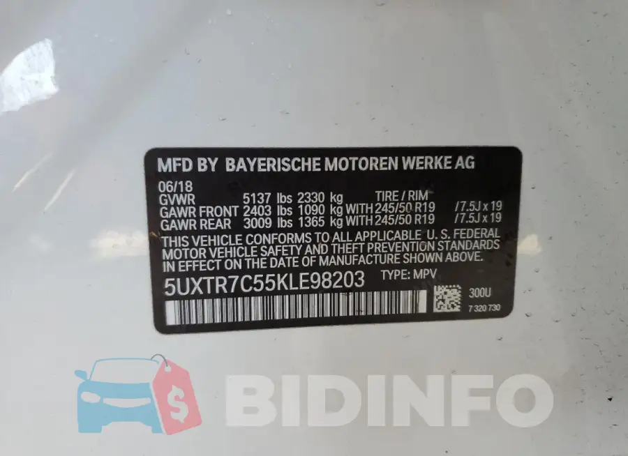 5UXTR7C55KLE98203 Photo# 13