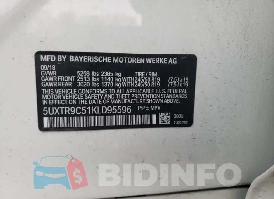 5UXTR9C51KLD95596 Photo# 12