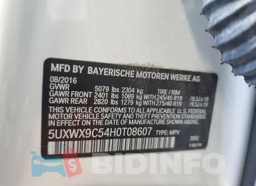 5UXWX9C54H0T08607 Photo# 13