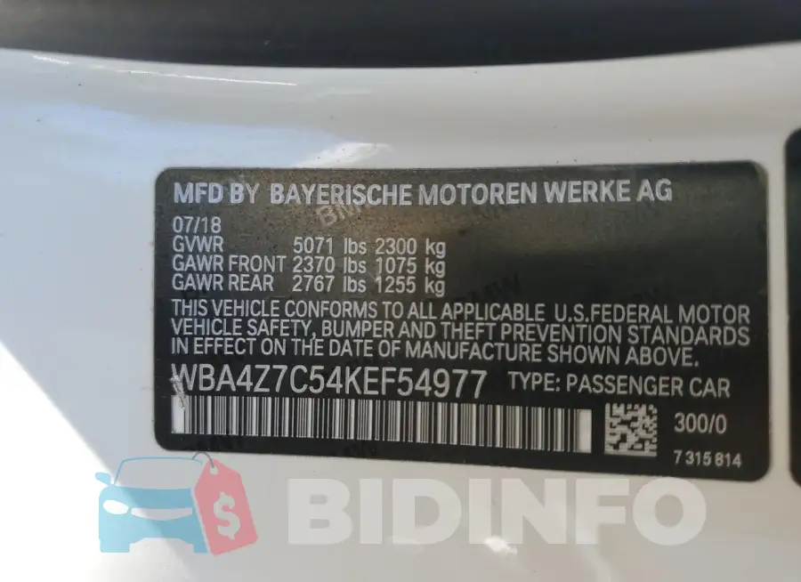 WBA4Z7C54KEF54977 Photo# 12