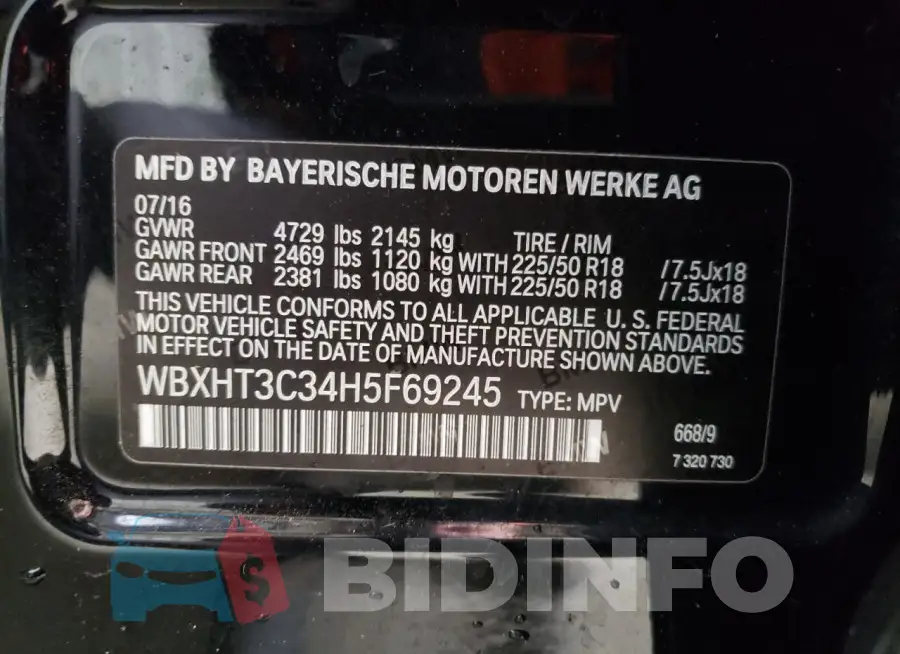 WBXHT3C34H5F69245 Photo# 13