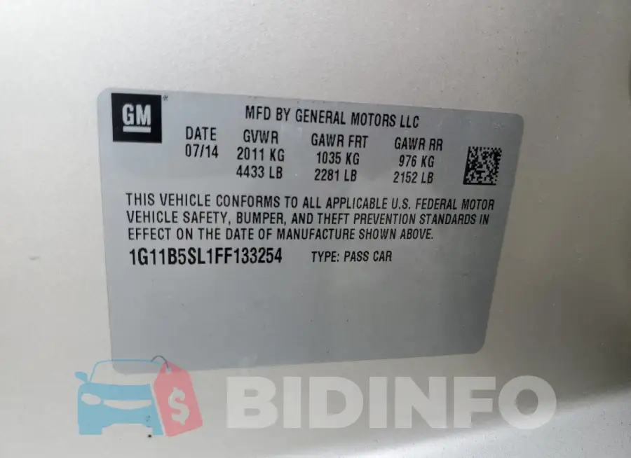 1G11B5SL1FF133254 Photo# 12