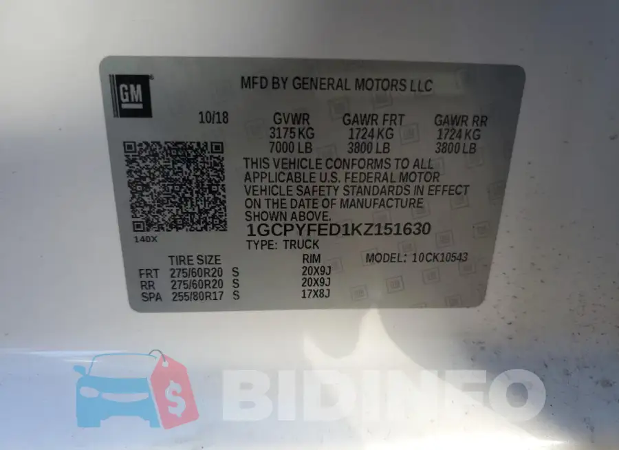 1GCPYFED1KZ151630 Photo# 12