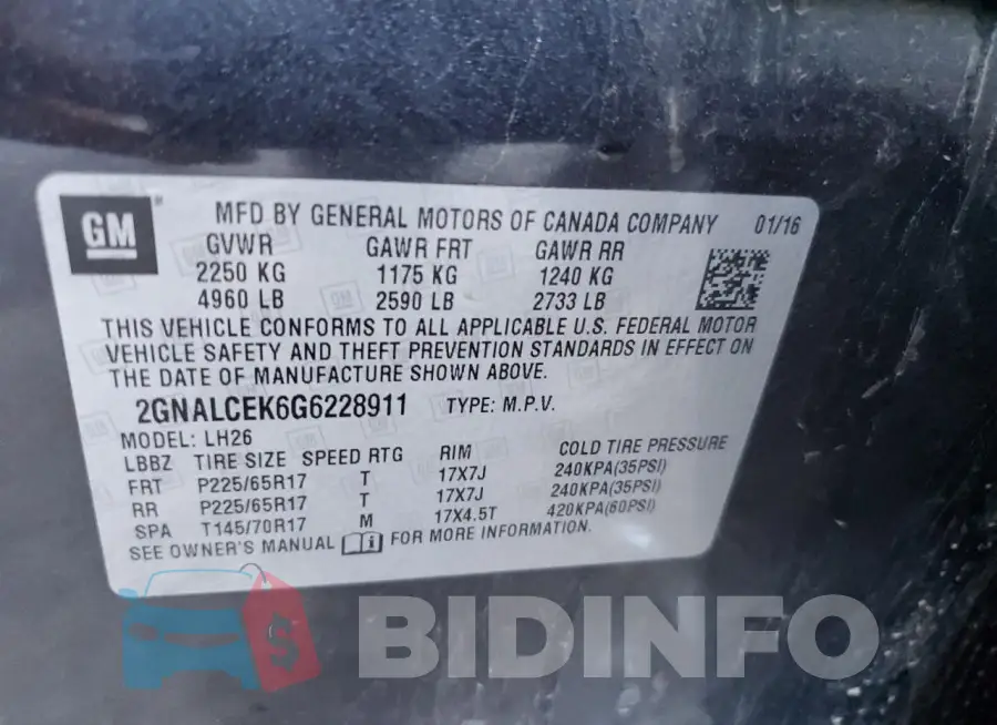 2GNALCEK6G6228911 Photo# 13