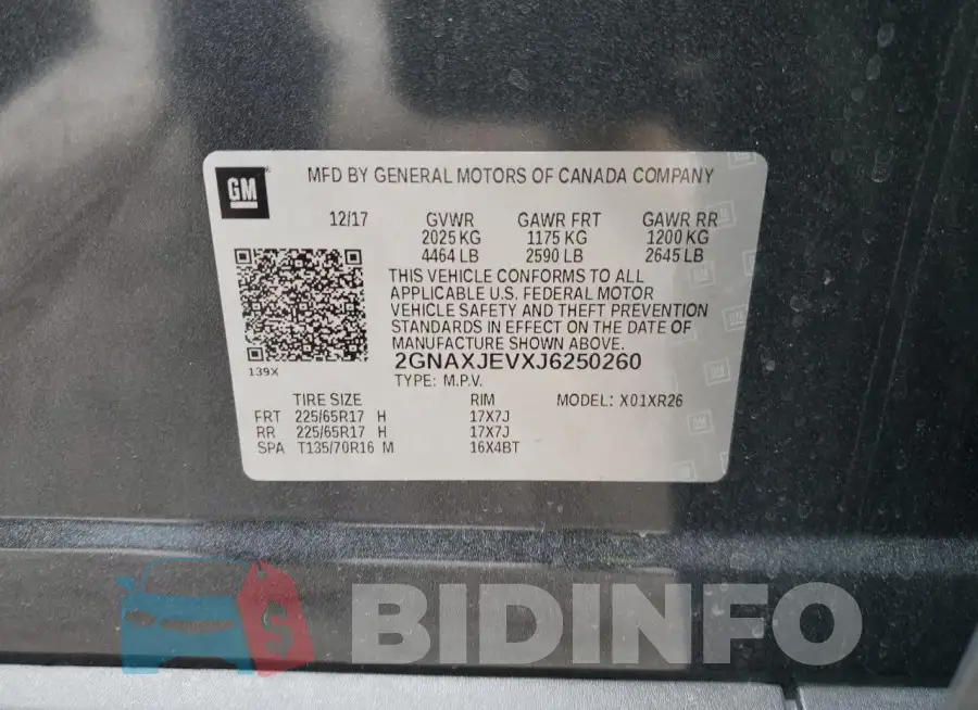 2GNAXJEVXJ6250260 Photo# 13