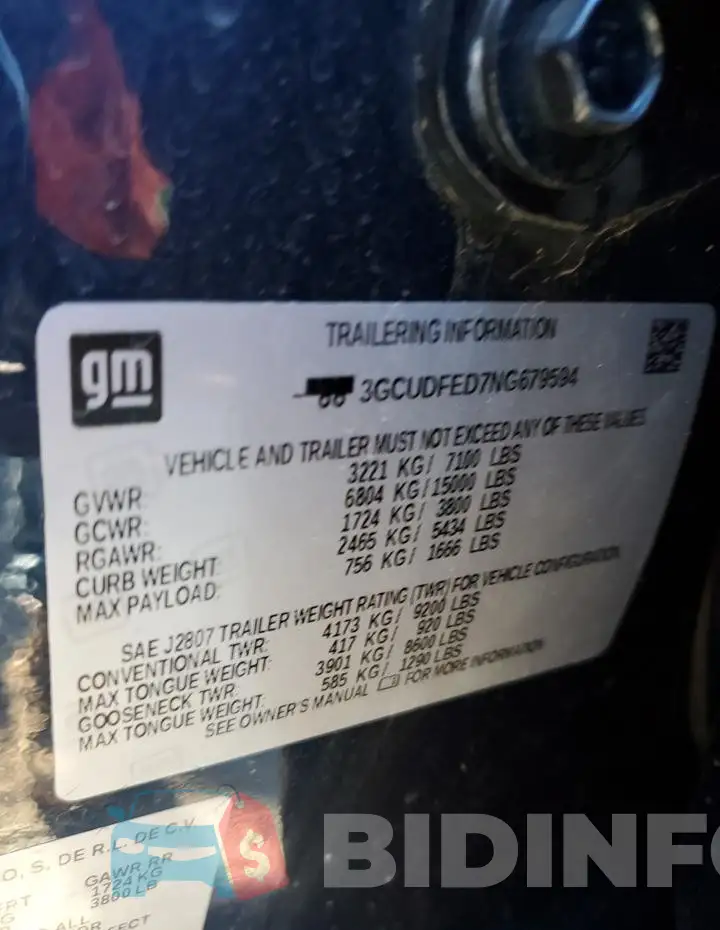 3GCUDFED7NG679594 Photo# 12