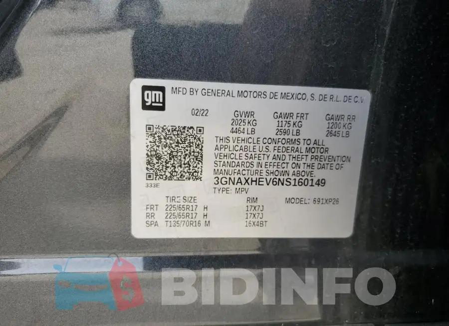 3GNAXHEV6NS160149 Photo# 12