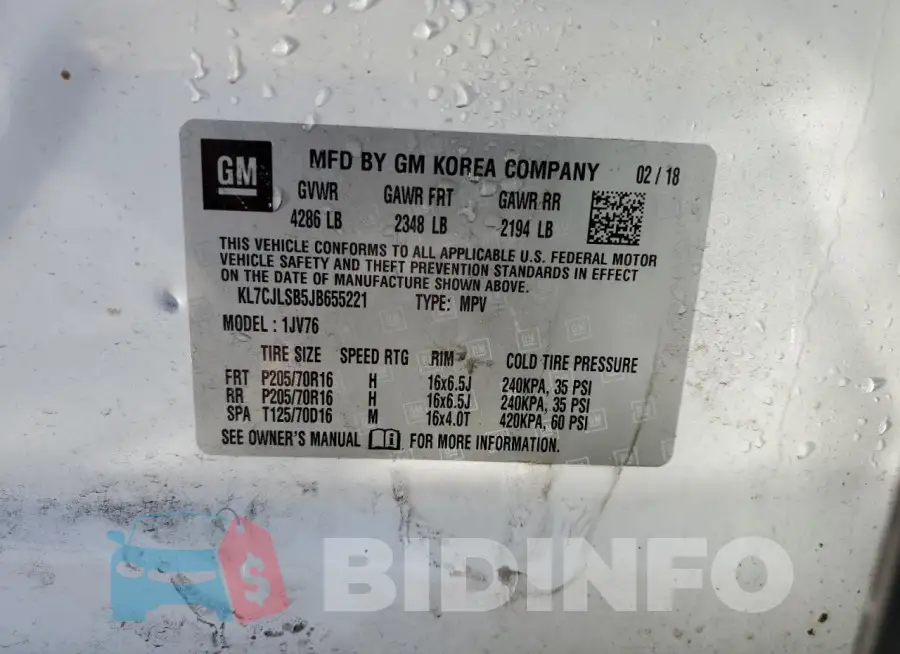 KL7CJLSB5JB655221 Photo# 13