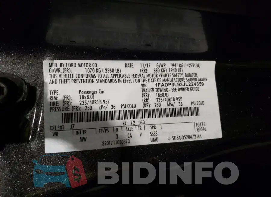 1FADP3L93JL224359 Photo# 12