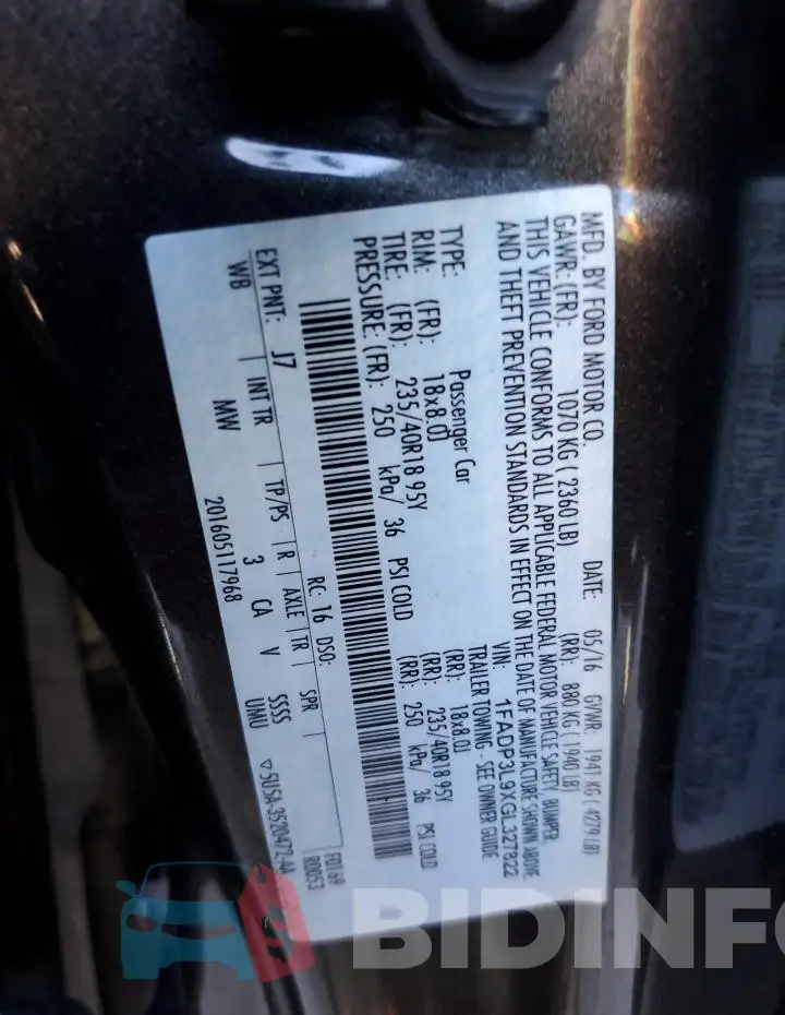 1FADP3L9XGL327822 Photo# 12
