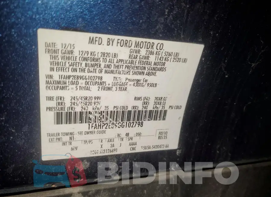 1FAHP2E89GG102798 Photo# 12