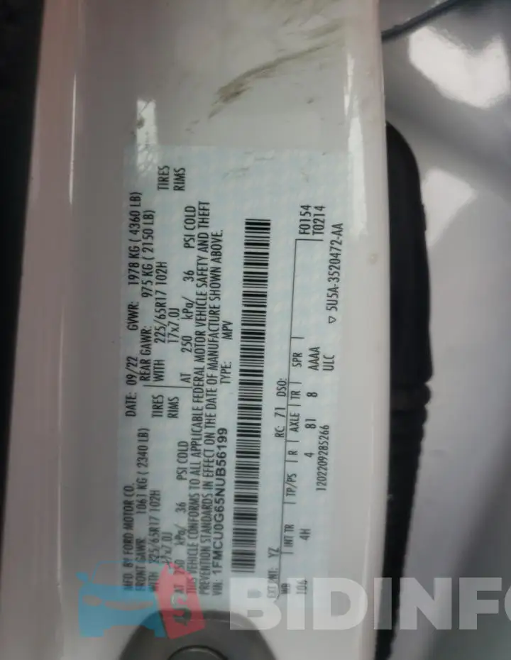 1FMCU0G65NUB56199 Photo# 14
