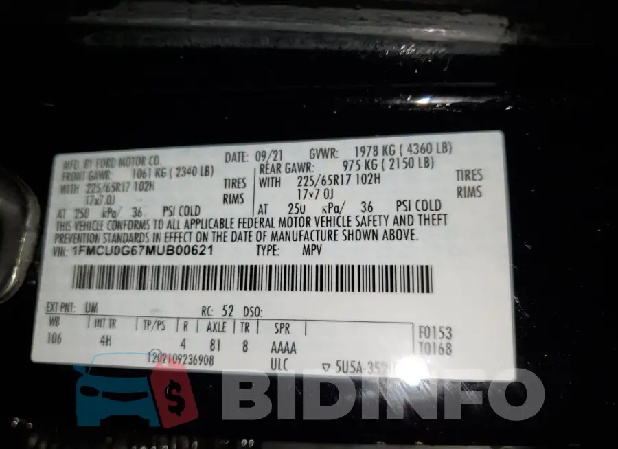 1FMCU0G67MUB00621 Photo# 13