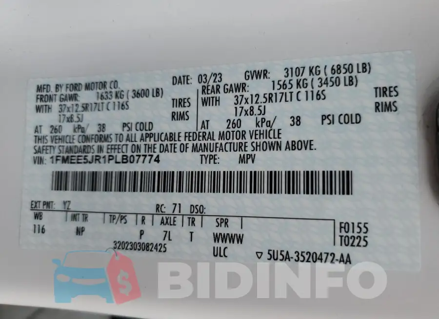1FMEE5JR1PLB07774 Photo# 12