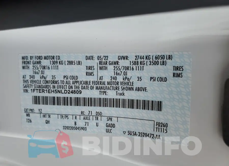 1FTER1EH5NLD24809 Photo# 13