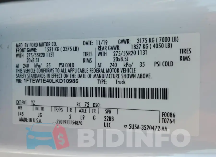 1FTEW1E40LKD10986 Photo# 12