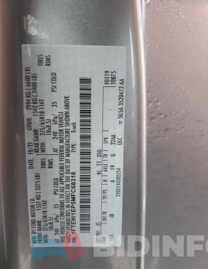 1FTEW1EP5MFC68318 Photo# 12