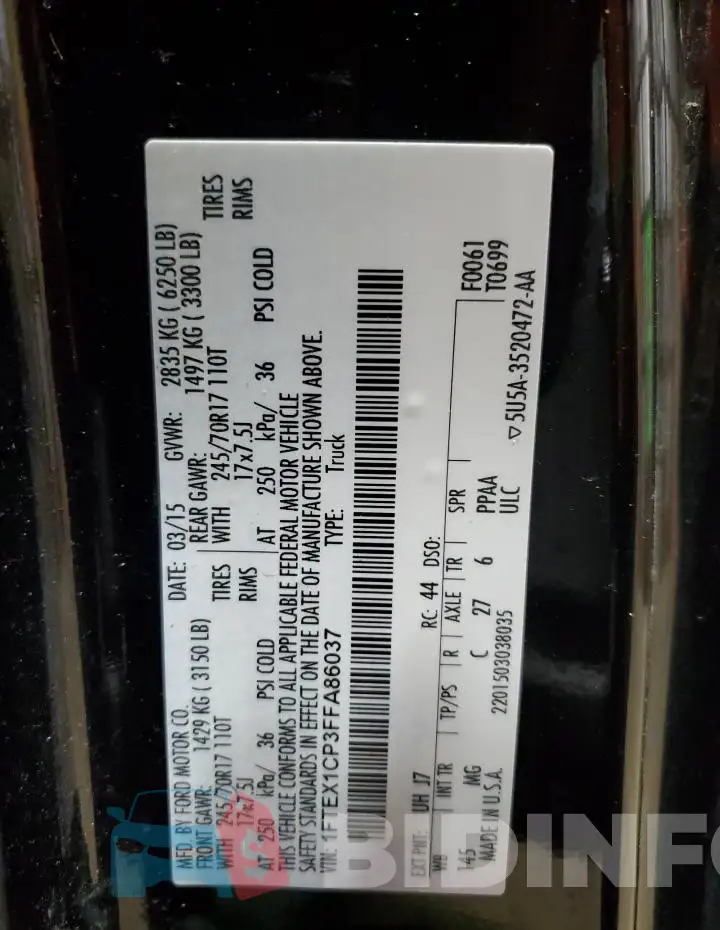 1FTEX1CP3FFA86037 Photo# 12