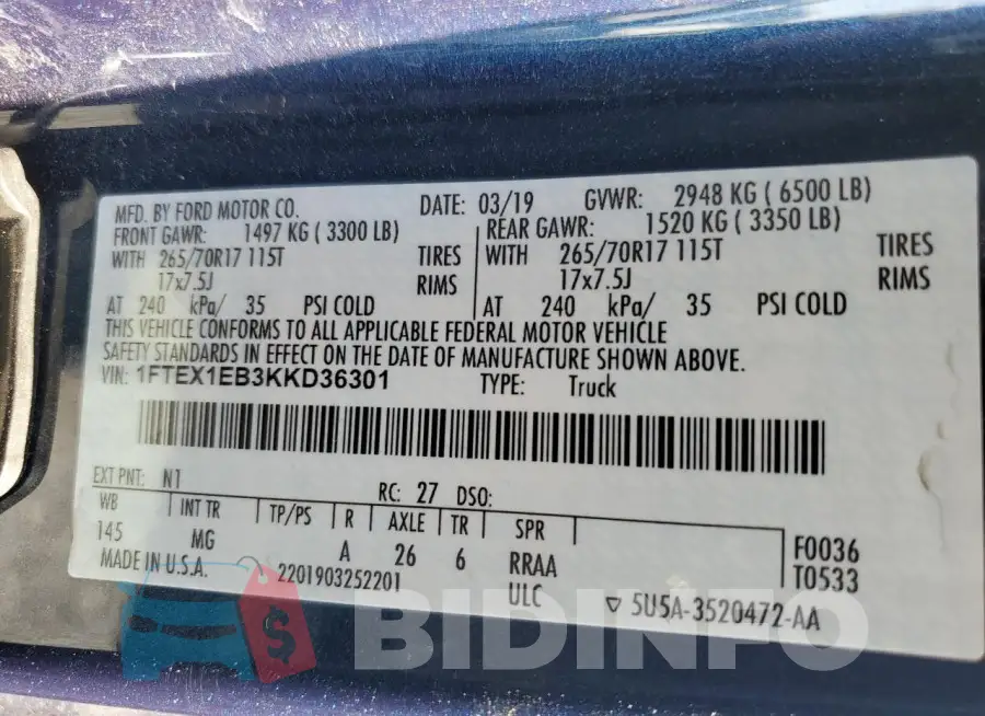1FTEX1EB3KKD36301 Photo# 12