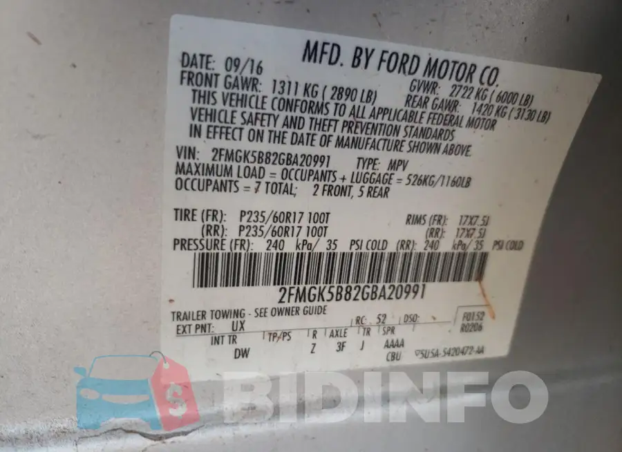 2FMGK5B82GBA20991 Photo# 13