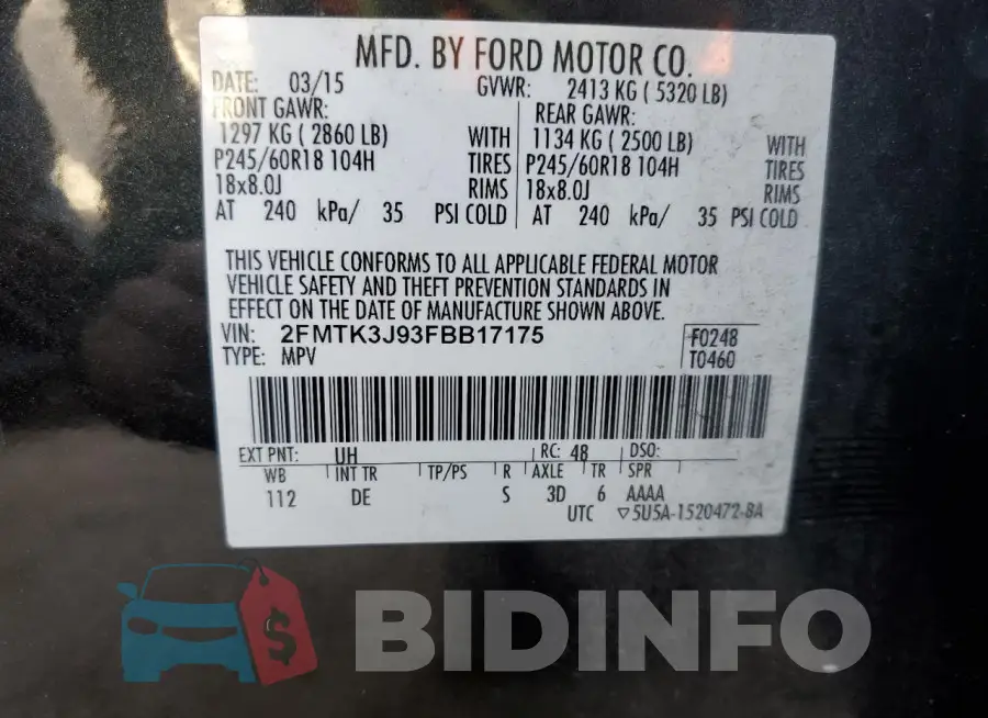 2FMTK3J93FBB17175 Photo# 13