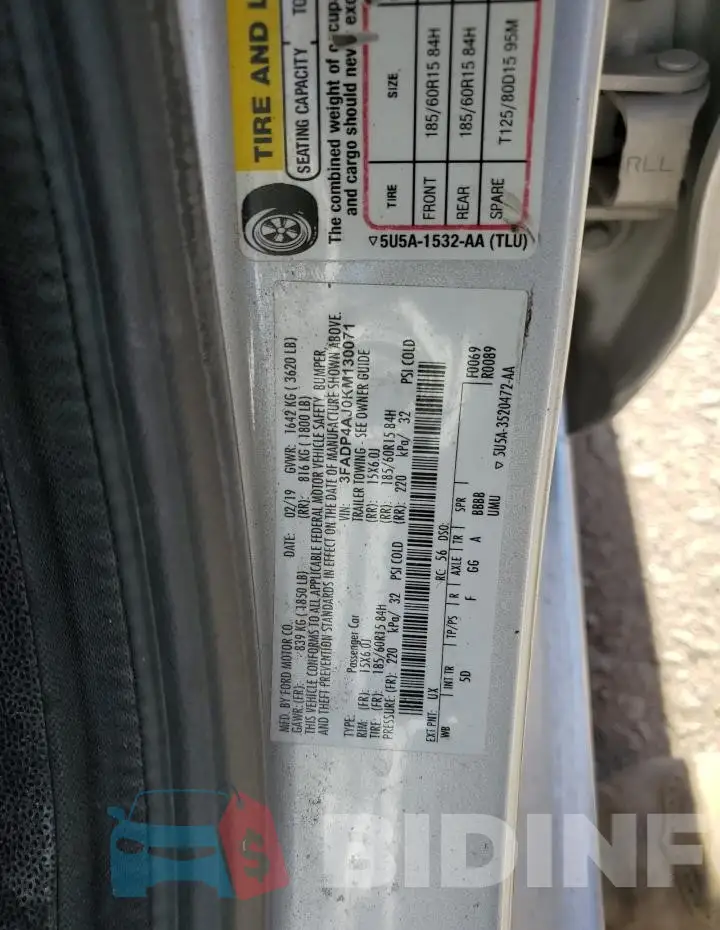 3FADP4AJ0KM130071 Photo# 12